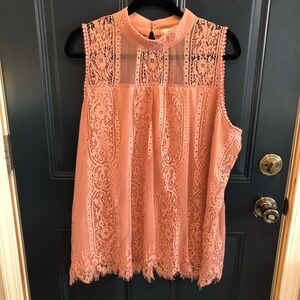 Shannon Ford New York Womens Shirt Pink Floral Lace Sleeveless Blouse Top 2x